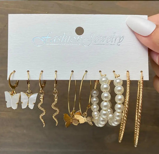 High-end, niche, fashionable and elegant women's jewelry pearl butterfly snake-shaped earrings set bow earrings