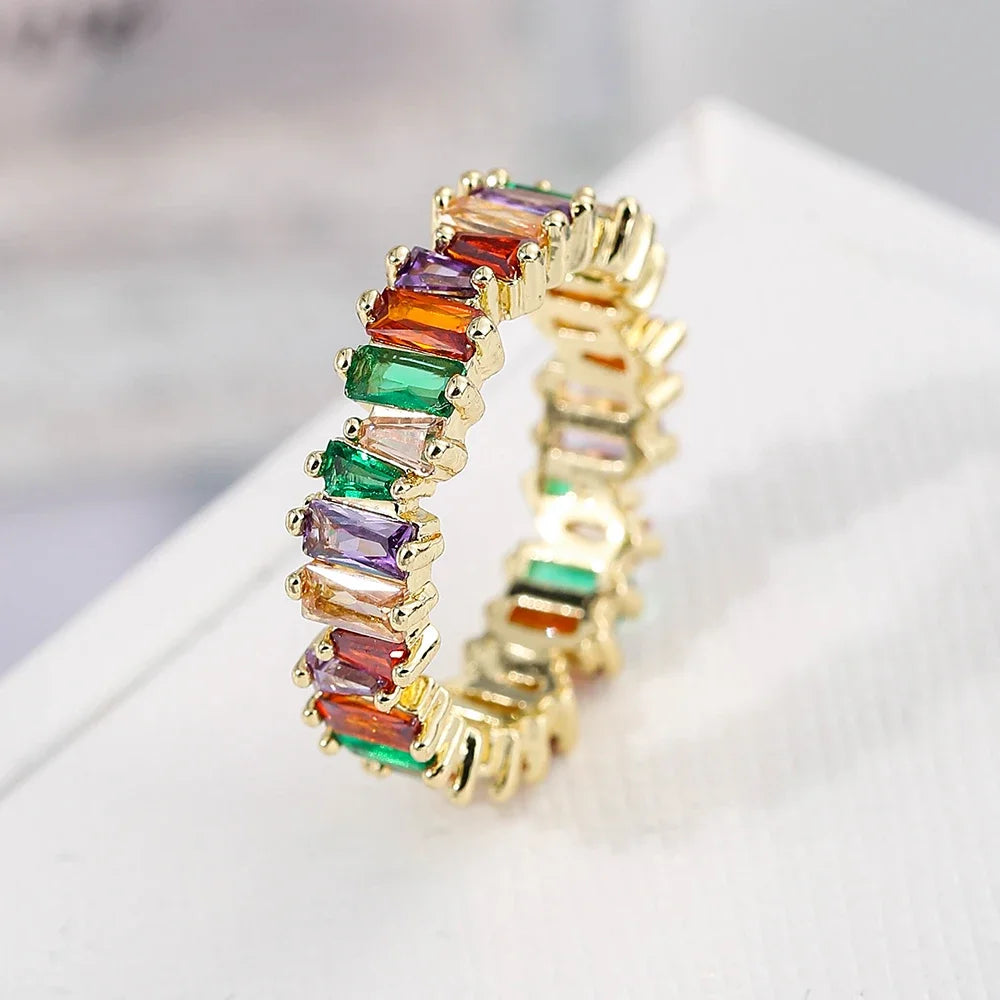 Luxury Gold Color Geometry Cubic Zirconia Wedding Rings for Elegant Women Engagement Ring Party Jewelry Gift