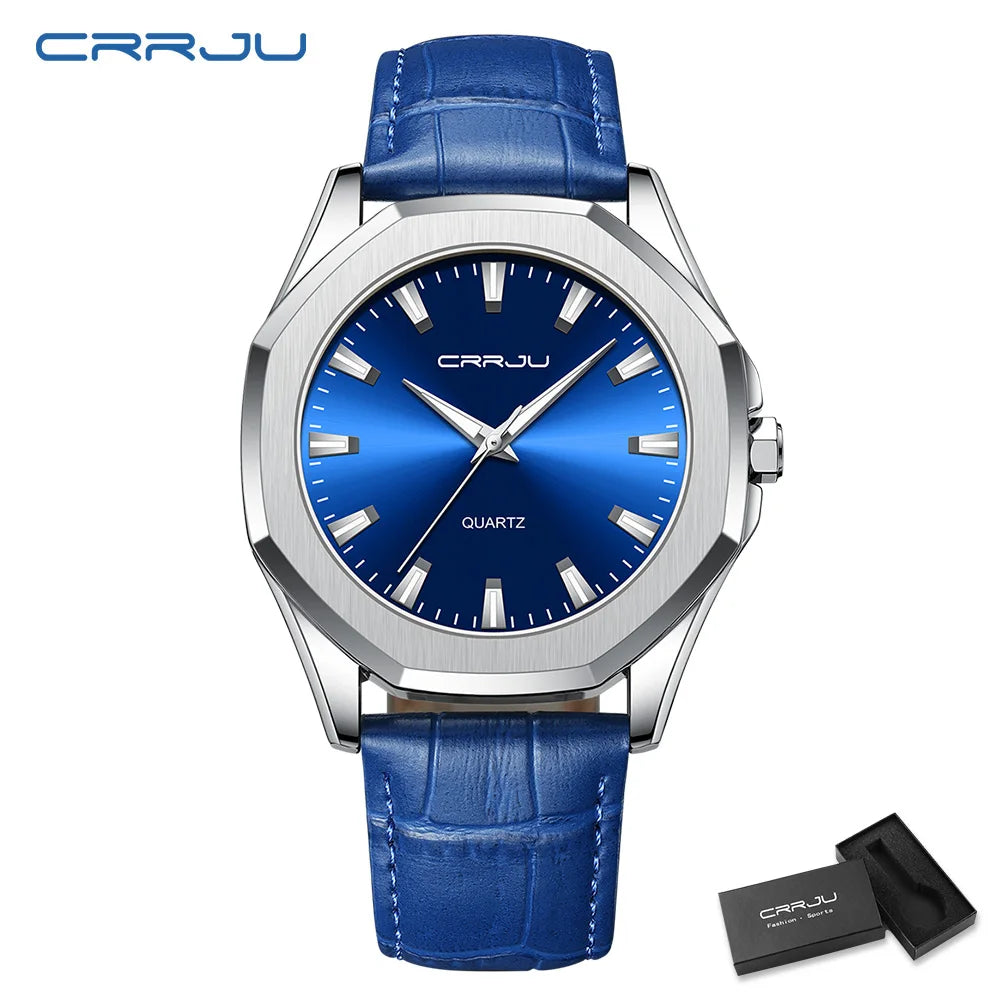 CRRJU New Casual Minimalista Quartz Men's Watches with Leather Strap Simple Luminous Hands Male Clock