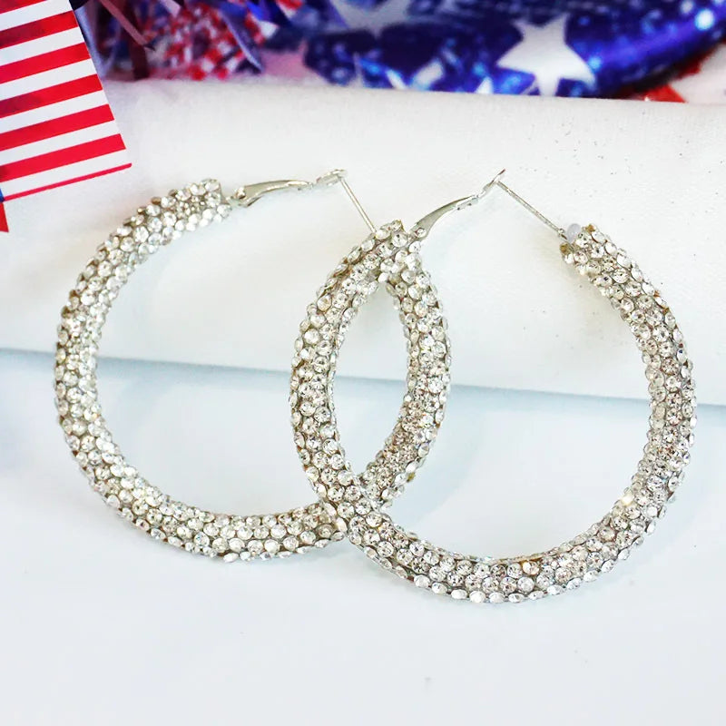 New Independence Day Earrings with Sparkling Diamonds American Flag Colors Patriotic Colors Blocked Water Minimalist Earrings