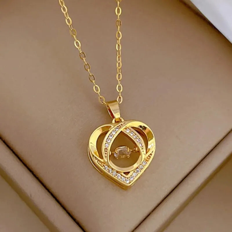 Temperament Smart Love Zircon Necklace for Women Gold Color Light Luxery Titanium Steel Pendant Necklaces Party Jewelry