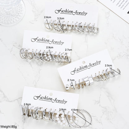 24 Pcs Fashion Vintage Hoop Earrings Set for Women Boho Metal Circle Geometric Twist Pearl Studs Earrings Trendy Jewelry Gifts