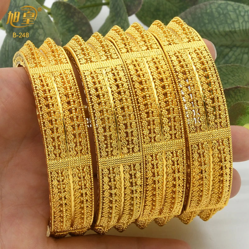 XUHUANG African Gold Color Bangles For Women Indian Middle Eastern Nigerian Wedding Luxury Plated Jewellery Brazilian Bangles