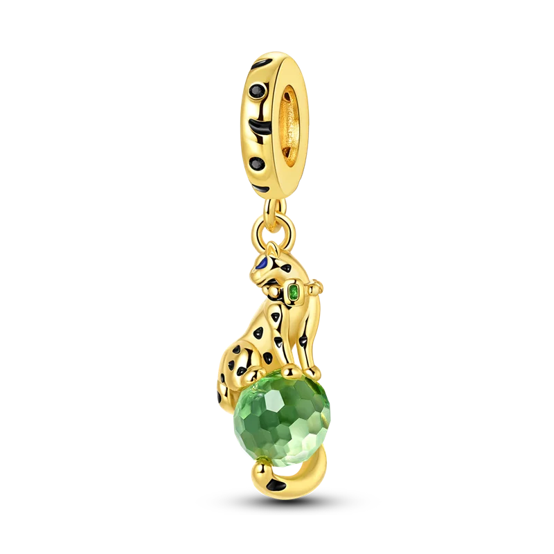 Gold Series DIY Charms Bead Original 925 Sterling Silver Inlaid Zirconium Sun Leopard Pendants Fit Bracelet Jewelry Gift Marking