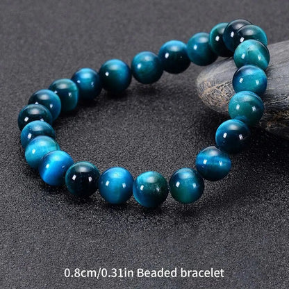 1Pc 6/8/10mm Minimalist Blue Tiger Eye Stone Beaded Bracelet Natural Stone Round Beads Bracelet For Daily Decoration