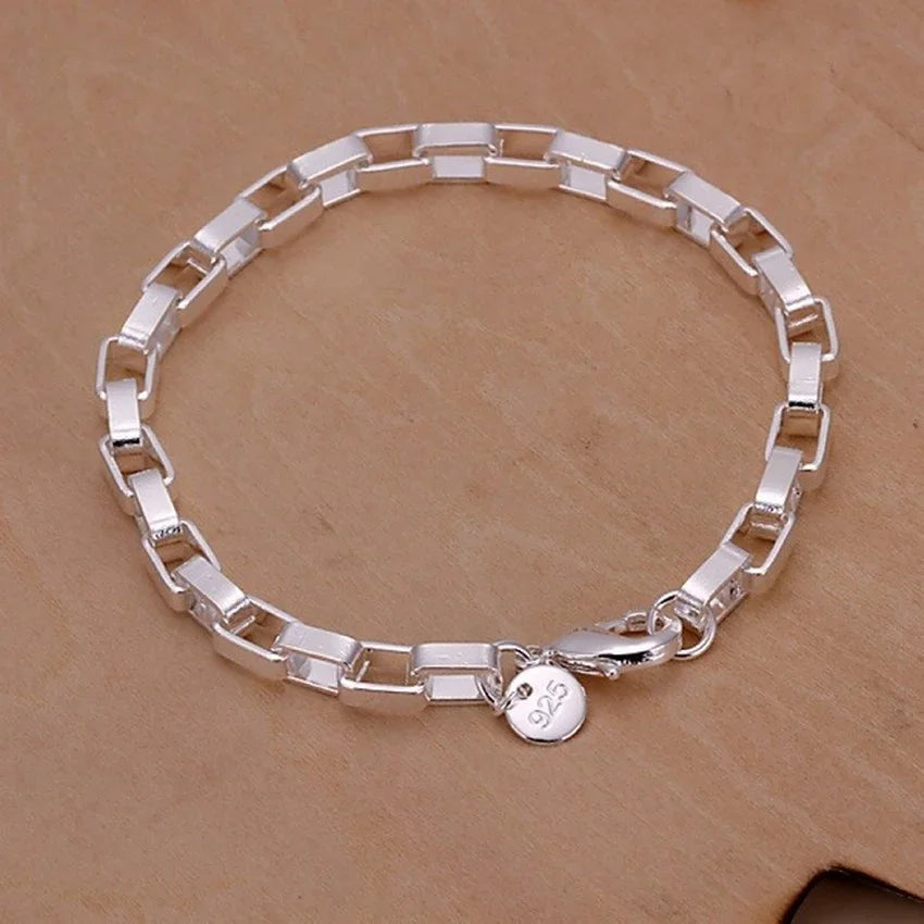925 Sterling Silver Square Buckle 10MM Side Chain Solid Bracelet for Women Men Charm Party Gift Wedding Fashion Jewelry
