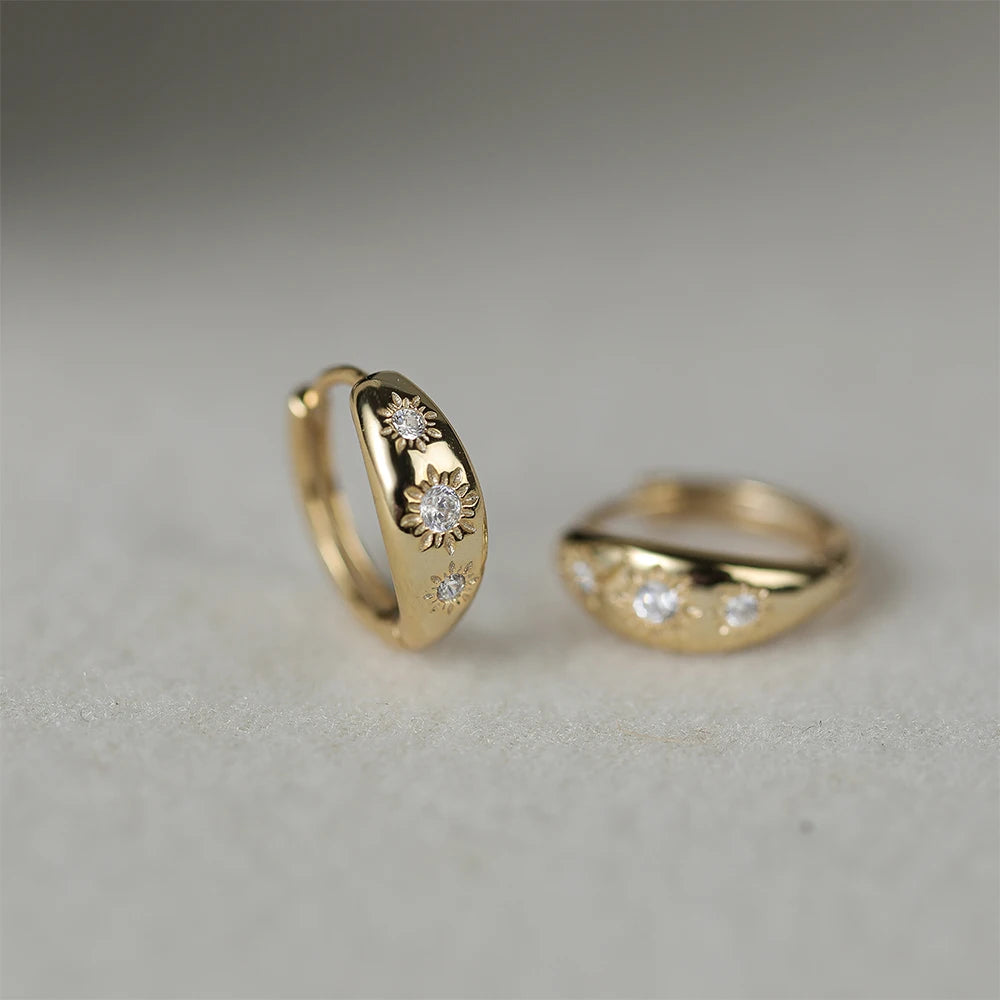 Aide 925 Sterling Silver Eight Pointed Star Sturdy Gold Hoop Buckle Earrings For Women Daily Minimalist Fine Jewelry Party Gift
