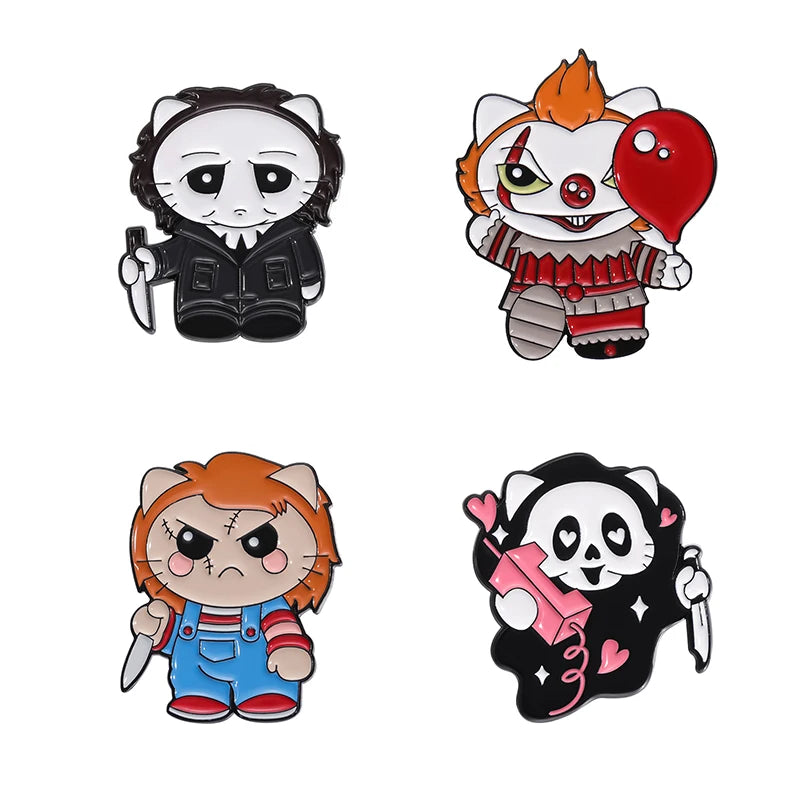 Cute Cat 4-6pcs/Set Enamel Pins Black Fluid Cat Brooches Lapel Badge Punk Animal Jewelry Gift for Friends