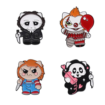Cute Cat 4-6pcs/Set Enamel Pins Black Fluid Cat Brooches Lapel Badge Punk Animal Jewelry Gift for Friends