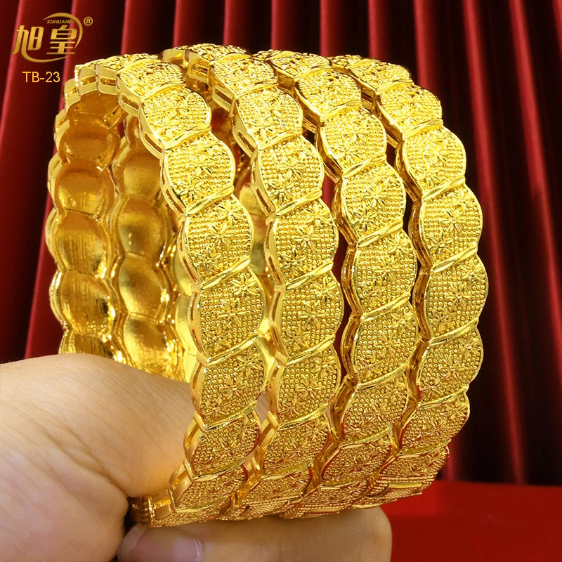 XUHUANG African Gold Color Bangles For Women Indian Middle Eastern Nigerian Wedding Luxury Plated Jewellery Brazilian Bangles
