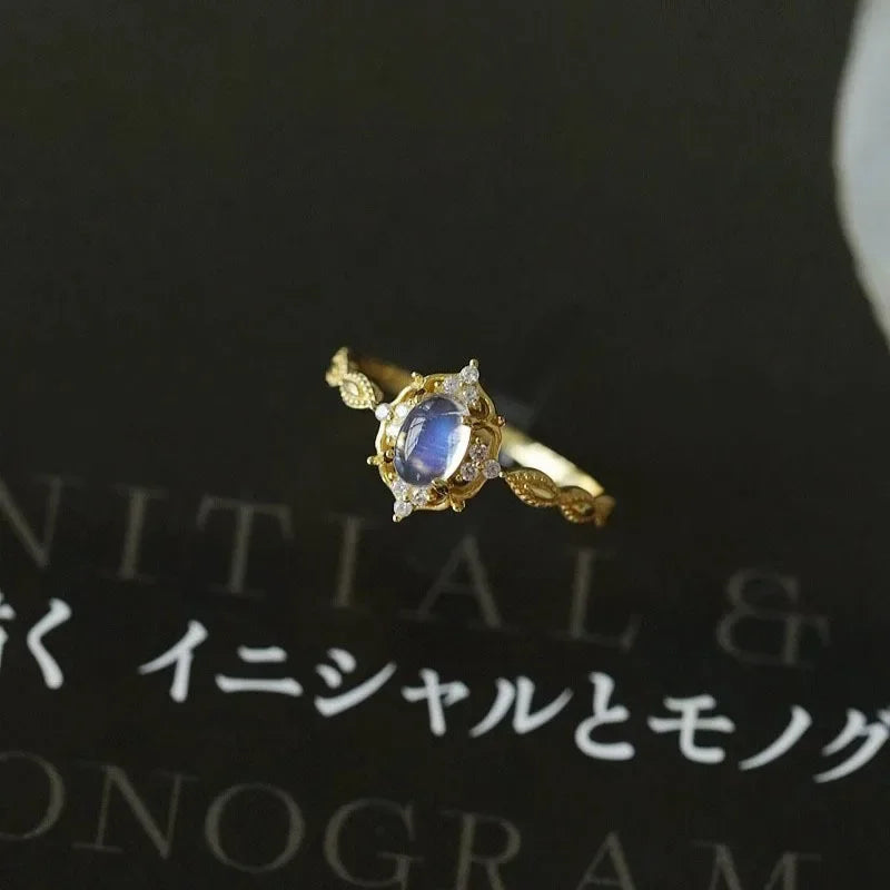 Moonlight Circle Ring for Women Light Luxury Small and High End Adjustable Finger Ring Personalized Retro Style Open Ring