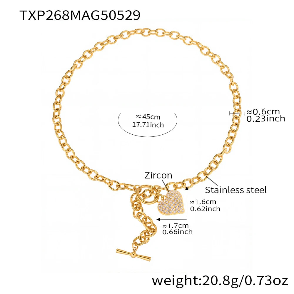Nivora Stainless Steel "O" Chain OT Clasp Necklaces Bracelets For Women Zircon Heart Pendant Choker Popular Handmade Jewelry