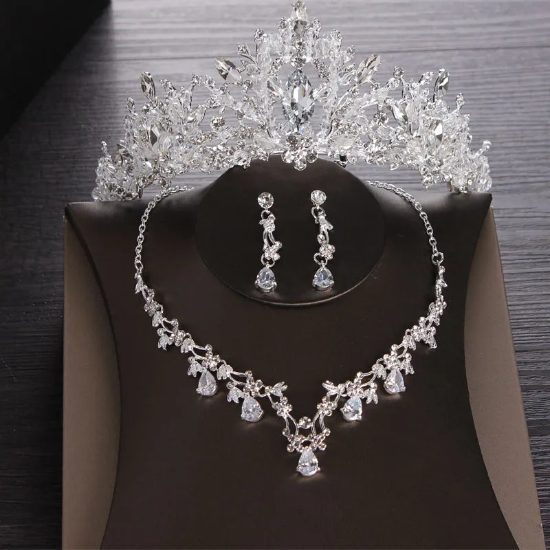 Itacazzo Bridal Headwear Hand Wrapped Crown Necklace Earring Set of Four Pieces&Suitable for Women's Wedding and Birthday Party