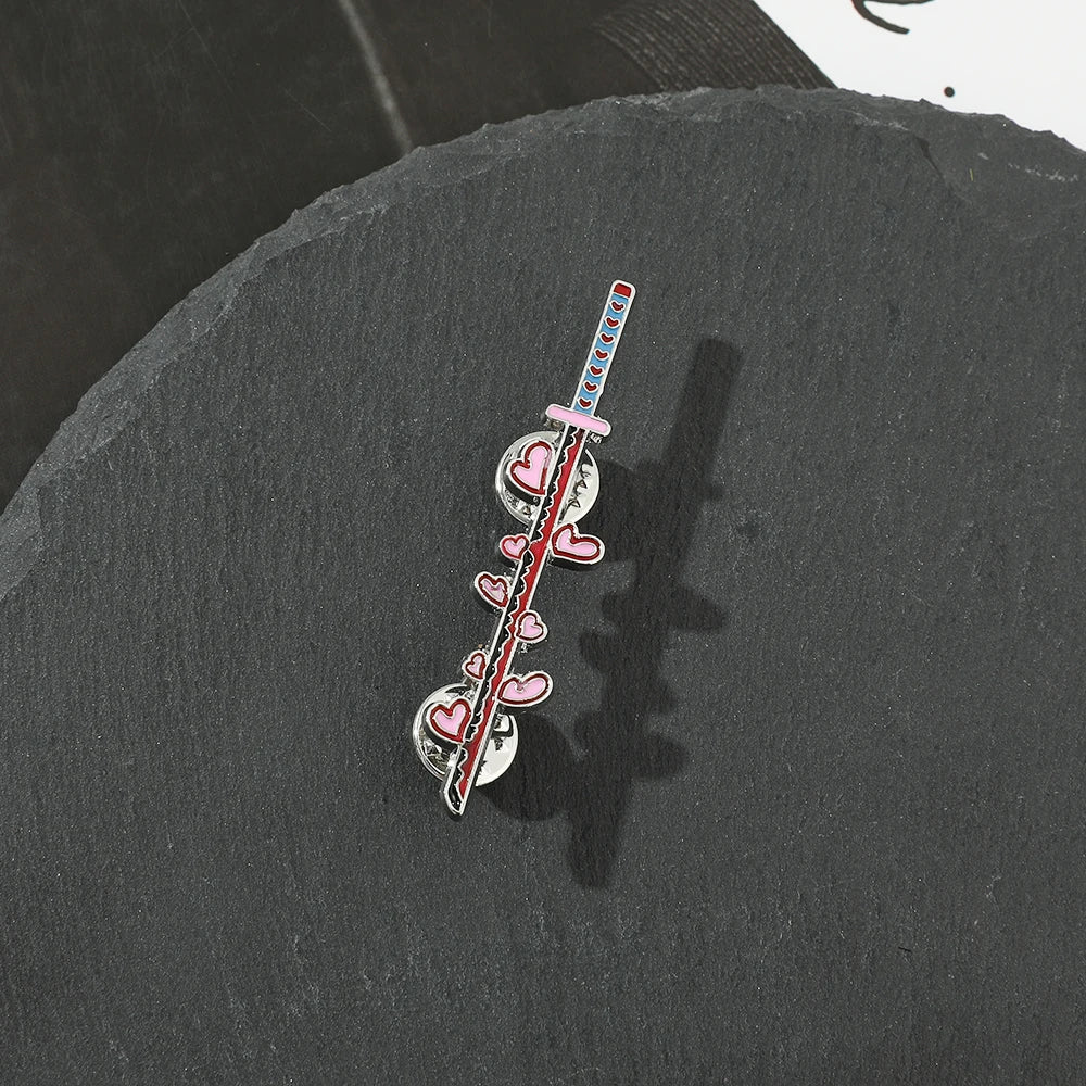 Anime Demon Slayer Figure Weapon Enamel Pins Kochou Shinobu Metal Badge Brooch for Jacket Pins Accessories for Fans Gifts