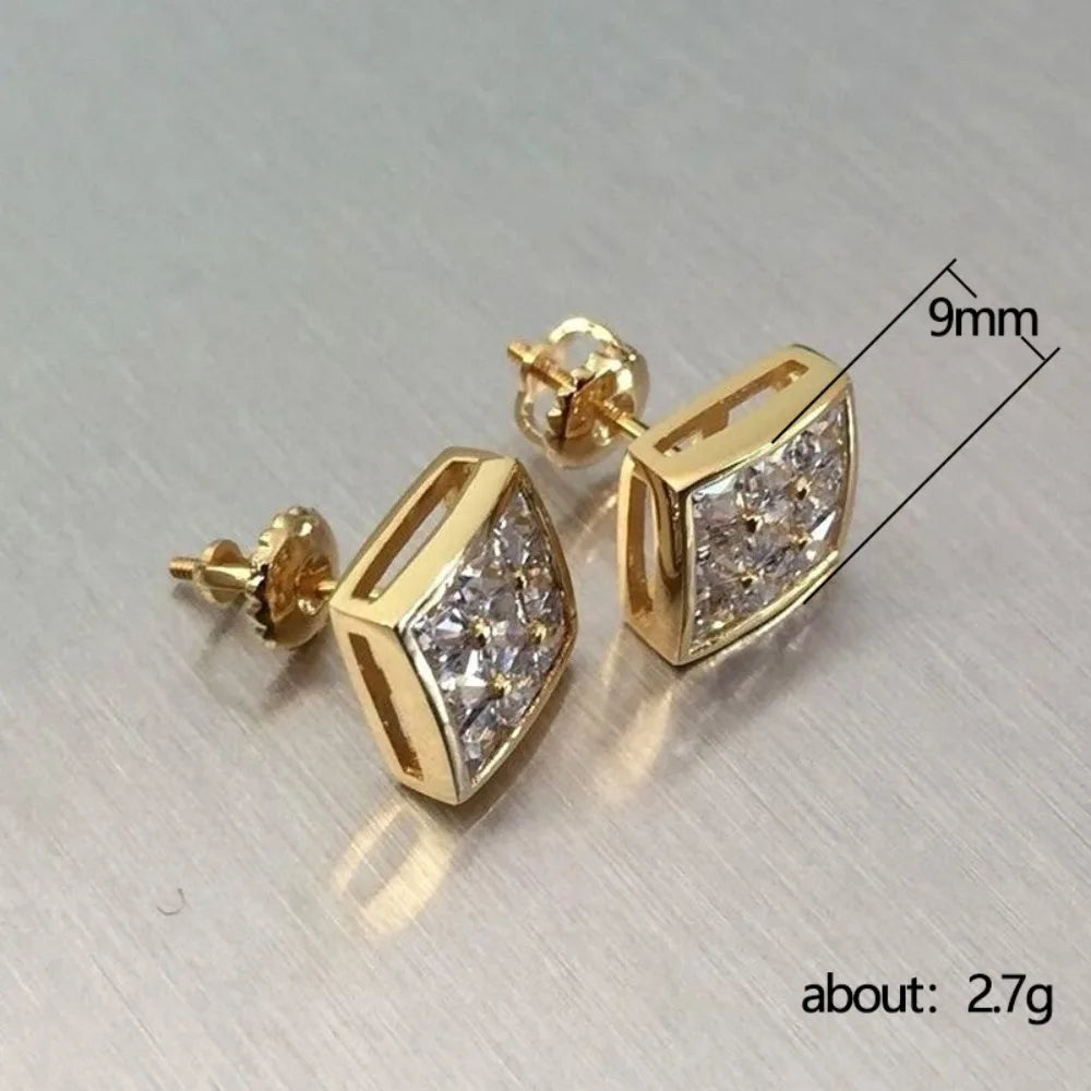 Korean Exquisite Square-shaped Full 5A Zircon Stud Earrings for Women High-quality Gold Color Stainless Steel Earrings Jewelry