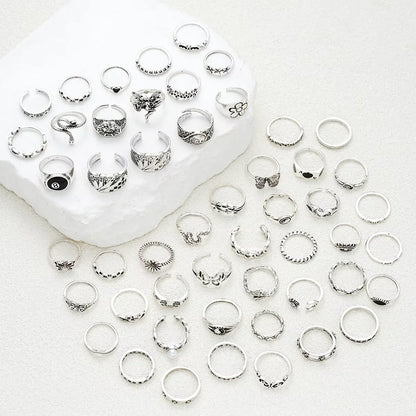 51 Pcs Punk Ring Set For Women Men Gothic Butterfly Heart Snake Angel Black 8 Design Match Ring Daily Wear Jewelry Gifts 2025