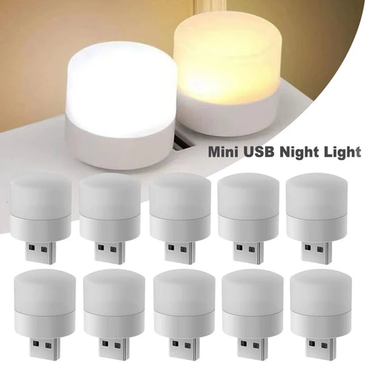 1/20Pcs Mini USB Night Light Warm White Eye Protection Book Reading Light USB Plug Computer Mobile Power Charging LED Night Lamp