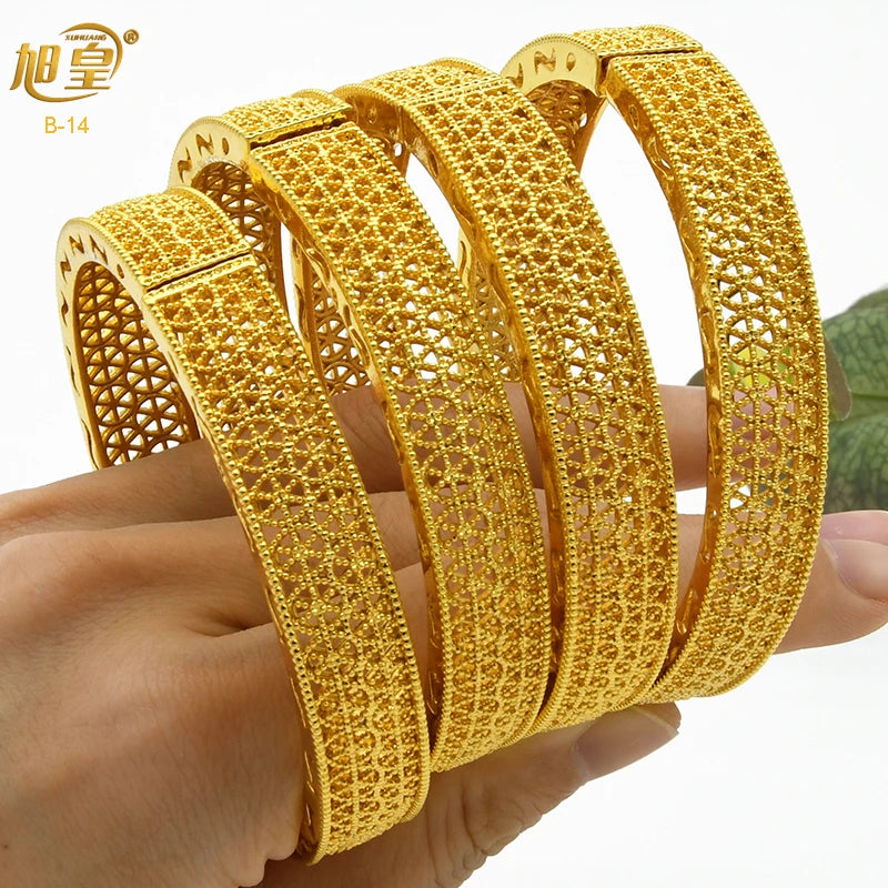 XUHUANG African Gold Color Bangles For Women Indian Middle Eastern Nigerian Wedding Luxury Plated Jewellery Brazilian Bangles