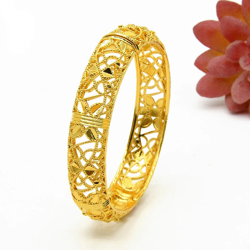 Luxury Dubai Gold Color Bangles For Women 24K Gold Plated Indian African Bracelets Charm Wedding Ethiopian Arabic Hand Jewelry