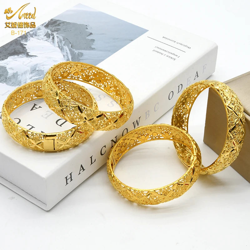 ANIID Dubai 24K Gold Plated Jewelry Bangle Wedding Party Gifts Arabic Women Braclets Indian Bangle Charm Bracelets Wholesale