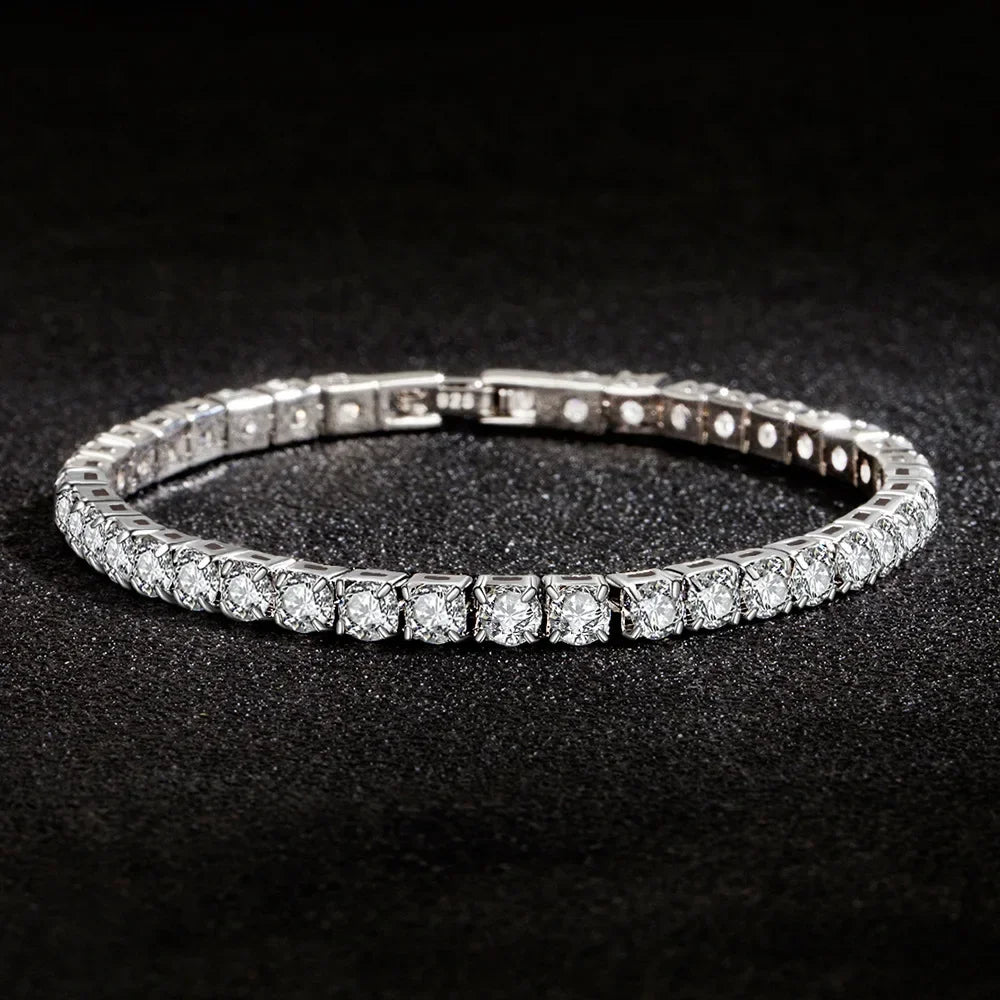 Hot sales colors S925 Sterling Silver Bracelets Zirconia Women Fashion Simple Engagement Wedding Jewelry 4mm width Couple Gifts