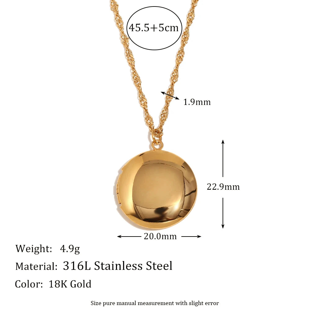 E.B.belle Flower Pattern Hollow Heart Photo Box Pendant Necklace For Women Stainless Steel Jewelry 18K Gold Plated Souvenir Gift