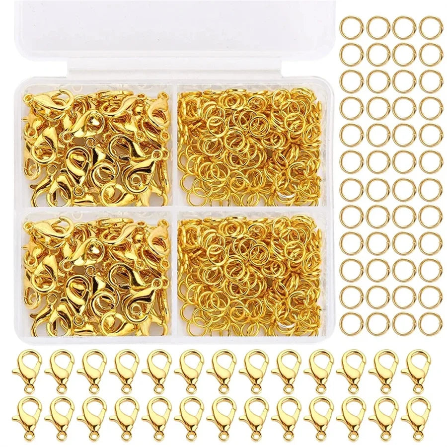 1set Box Gold Silver Lobster Clasp Open Jump Rings For Jewelry Making Bracelets Necklaces Hooks Chain Closure DIY Accessories