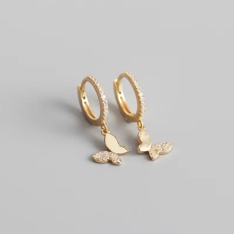 925 Sterling Silver Butterfly Hoop Earrings for Women Shiny CZ Gold Silver Jewelry Gifts