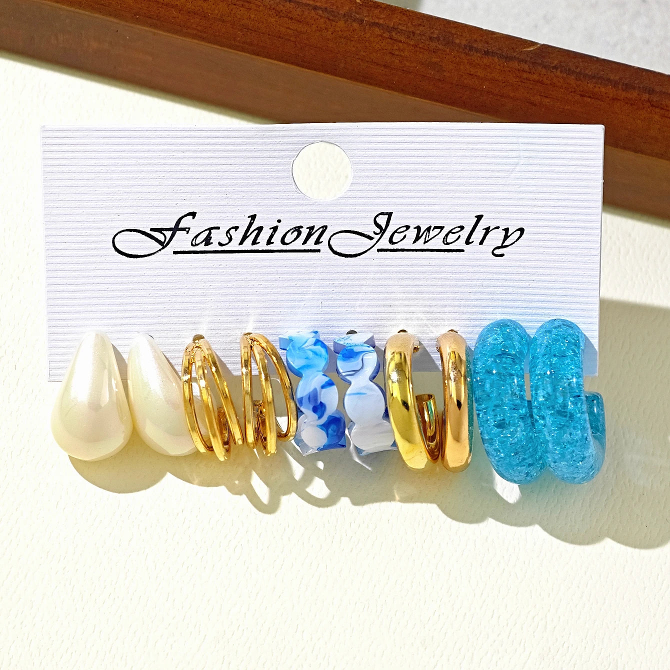 Bohemian Colorful Drop C Shape Glass Acrylic Hoop Earrings Geometric Faux Pearl Women Accessories