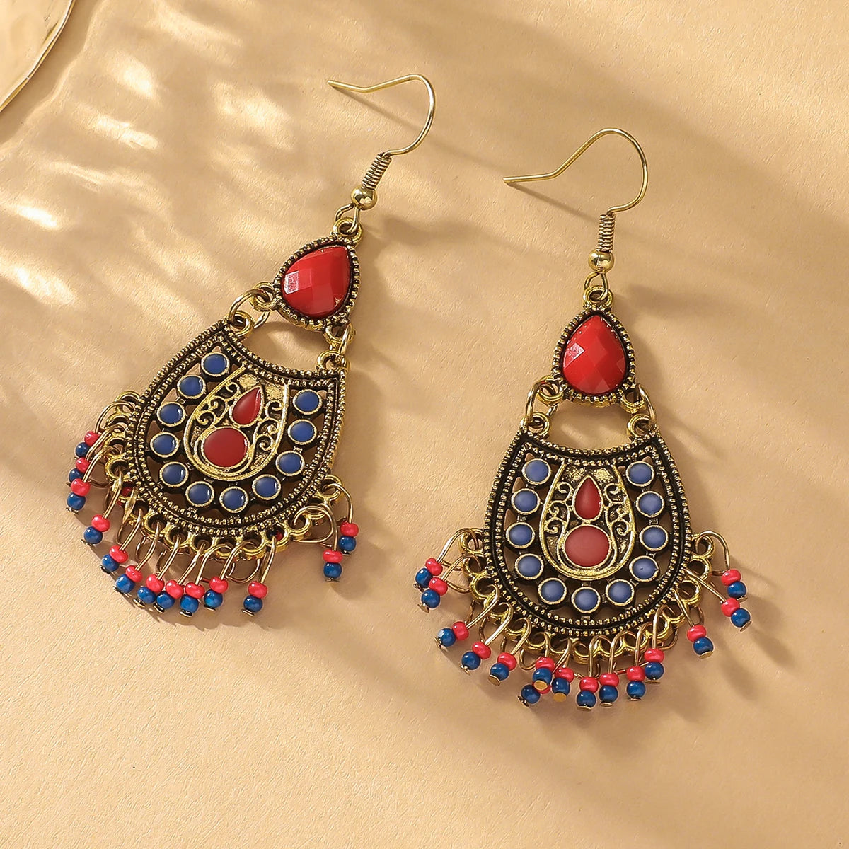 2pcs Bohemian style long tassel rice beads women's pendant earrings vacation personalized accessories