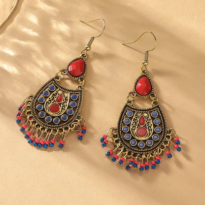 2pcs Bohemian style long tassel rice beads women's pendant earrings vacation personalized accessories