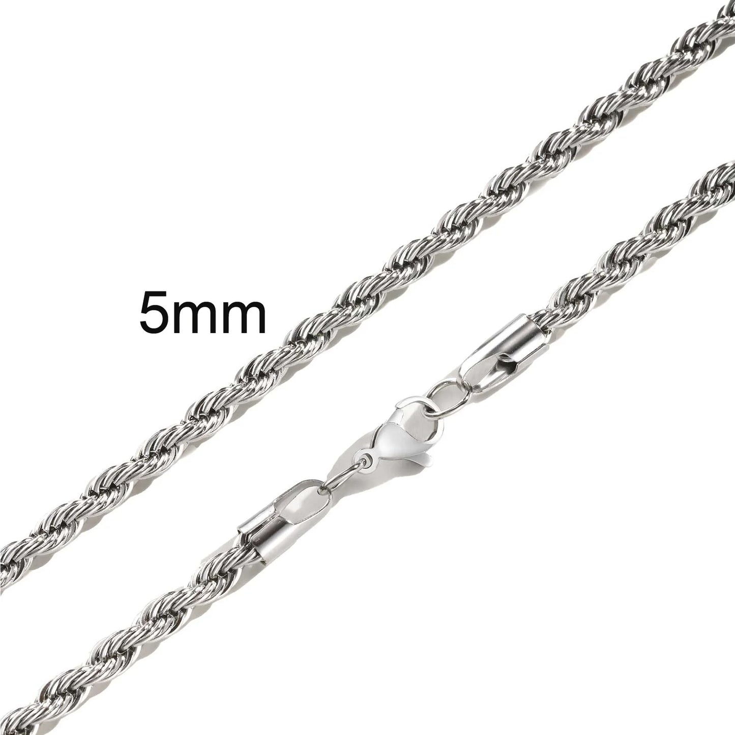 Ropes Long Necklace for Men Women,Stainless Steel Minimalist Twist Rope Chain Necklace,Punk Gold Silver Black Color 2 TO 5mm