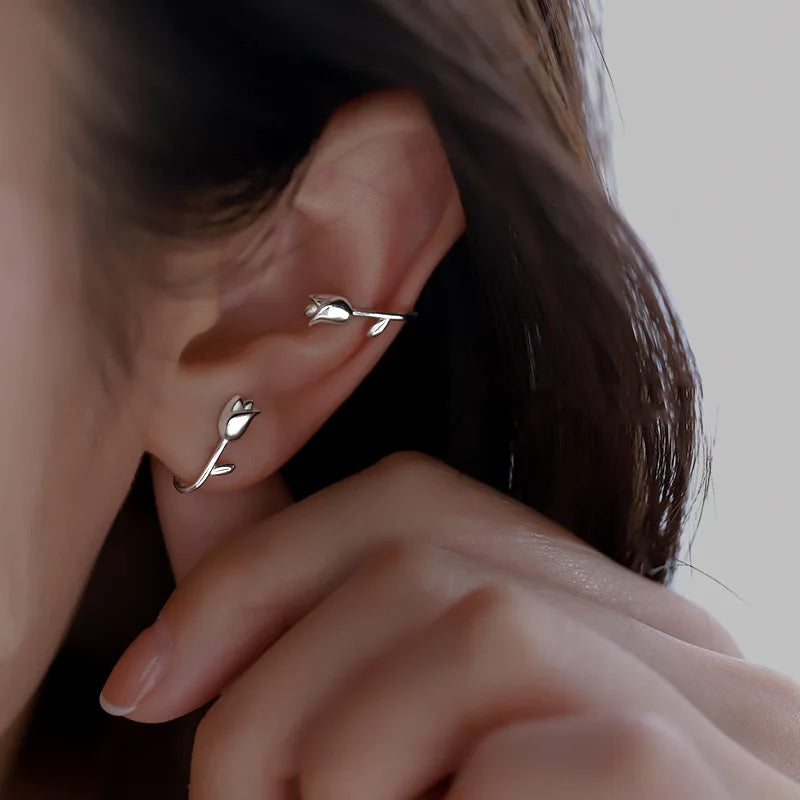 Exquisite Zircon Round Stud Earrings For Women Men Simple Silver Color Mini Heart Square Ear Bone Piercing Earrings Jewelry