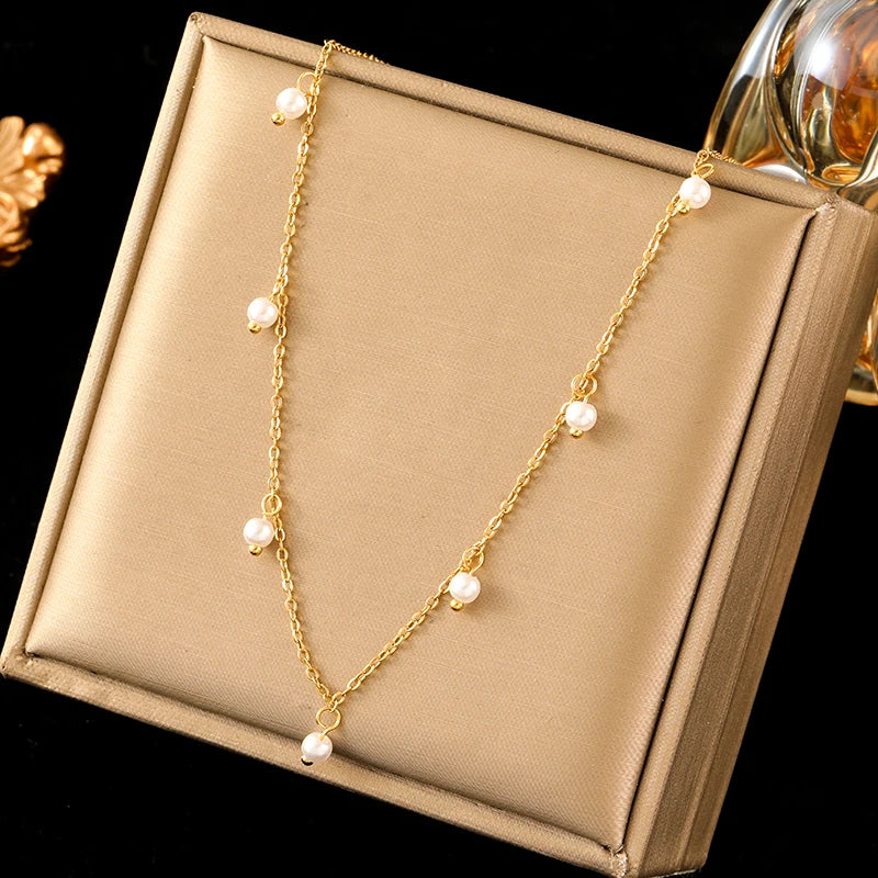 EILIECK 316L Stainless Steel Simple Zirconia Pearl Pendant Necklace For Women Fashion Collar Neck Chain Waterproof Jewelry Gift