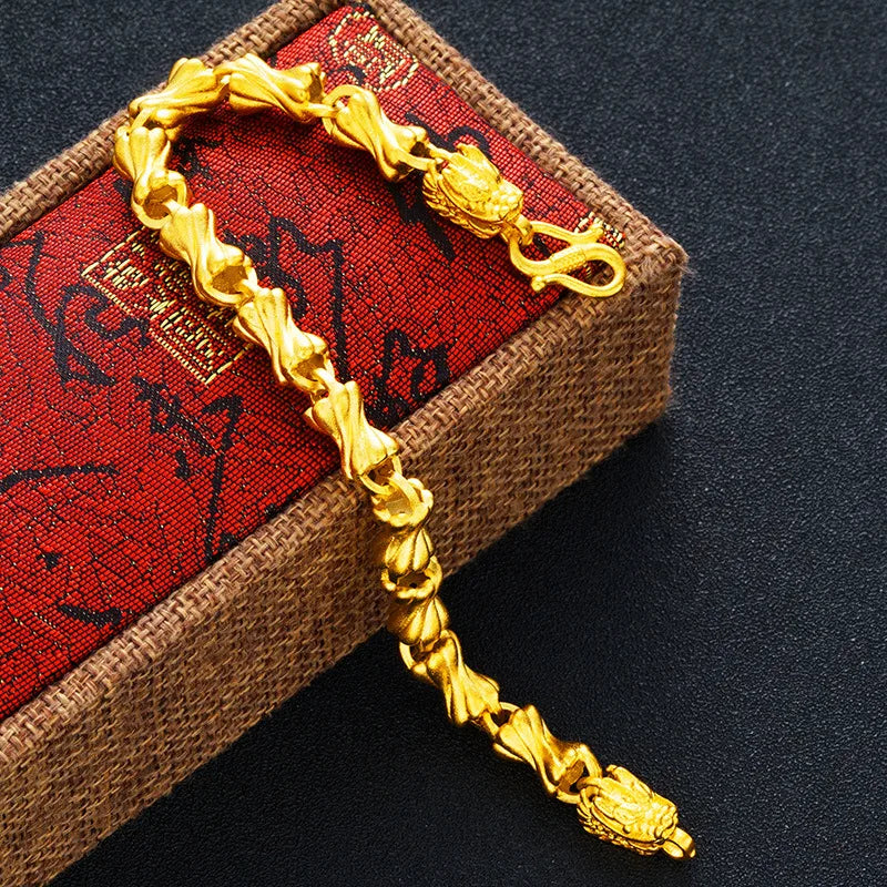 24K Pure Yellow Gold Color Solid Beads for Men's Bracelet Luxury Bracelets Brother Boyfriend Wedding Birthday Christmas Gifts
