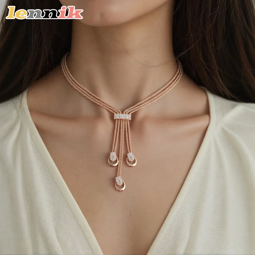 LENNIK European American Exaggerated Crystal Bridal Jewelry - Necklace Earrings 4Pcs Set - Alloy Zircon Wholesale Accessories