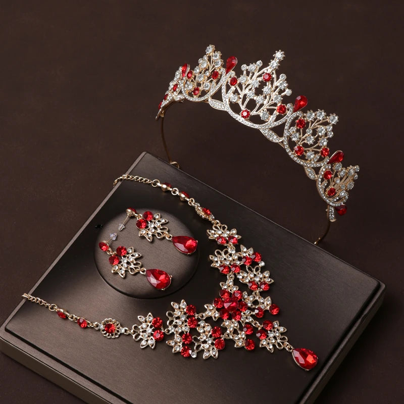 Itacazzo Bridal Headwear Set Crown Necklace Earrings Four Piece Classic Tiaras Suitable for Women's Wedding and Birthday Parties