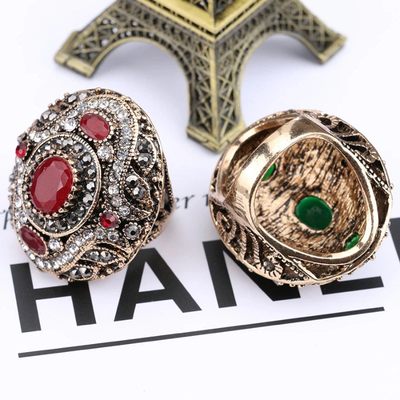 Turkish Big Wedding Rings for Women Vintage Gold Crystal Engagement Ring Indian Jewelry Boho Accessories Кольцо Женское