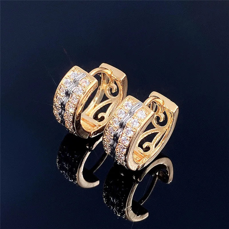 Exquisite Personal Gold Color Inlay Zircon Hoop Earrings For Women Girl Party Accessories Custom Jewelry