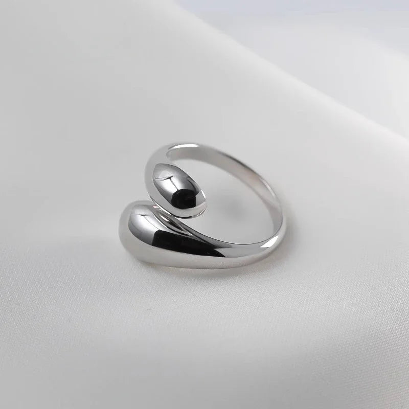 925 Sterling Silver Smooth Water Drop Rings For Woman 18K Gold Open Ring Wedding Couple Rings Aesthetic Jewelry Gift