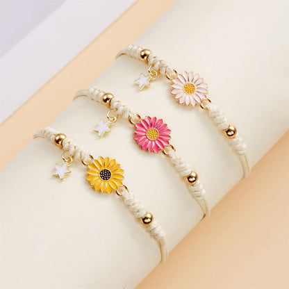 Simple Lucky Knot Sunflower Bracelets for Girls Kids Trendy Handmade Braided Colorful Daisy Flower Bracelet Friendship Gifts