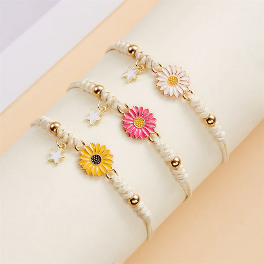 Simple Lucky Knot Sunflower Bracelets for Girls Kids Trendy Handmade Braided Colorful Daisy Flower Bracelet Friendship Gifts