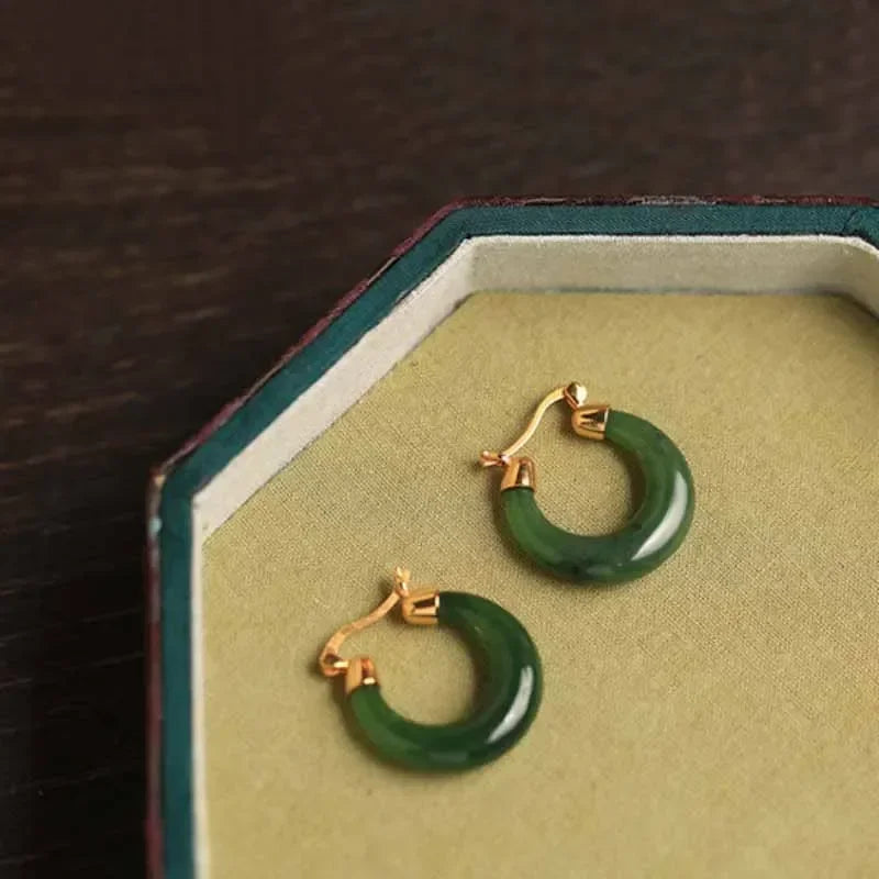 Designer original natural Hetian jasper hoop earrings for women high-quality fresh ancient charm dinner party jewelry gift