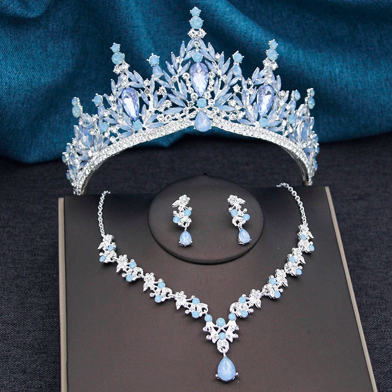 Princess Crown Bridal Jewelry Sets for Women Tiaras and Necklace Earrings Prom Bride Jewelry Set Wedding Dress accessories