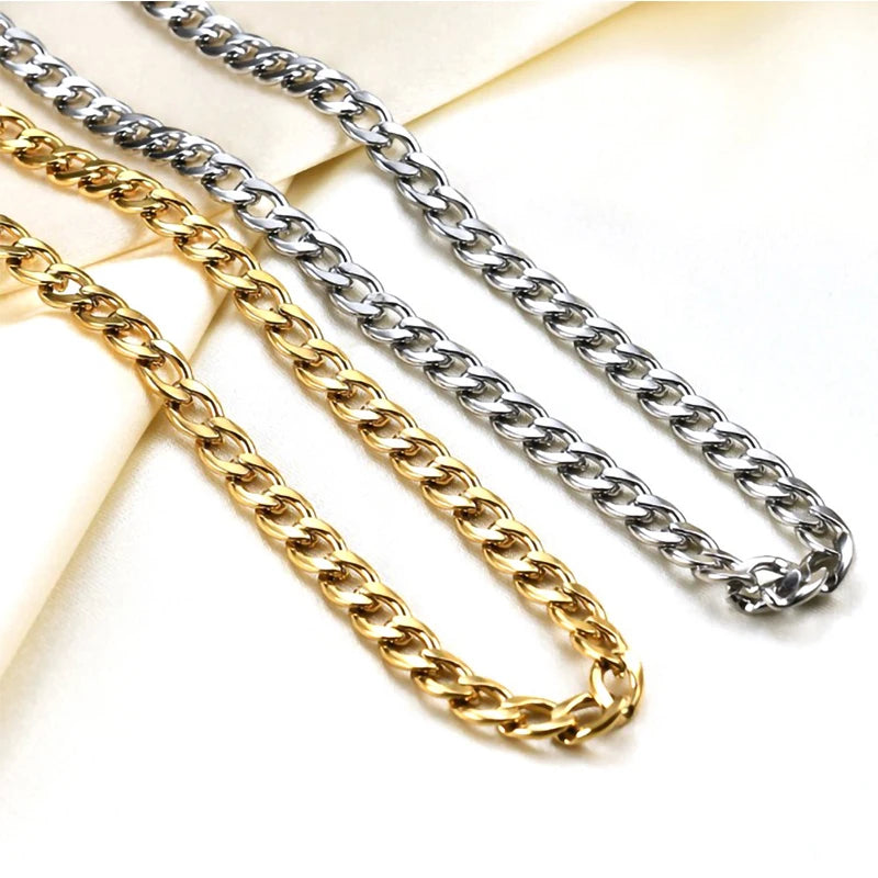 Women Men's Necklace Stainless Steel Black Gold Color Curb Cuban Link NK Chain Silver Color Basic Punk Male Choker Jewelry Gift