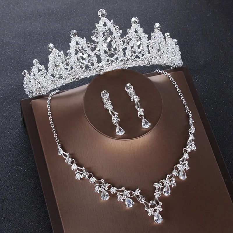 Itacazzo Bridal Headwear Hand Wrapped Crown Necklace Earring Set of Four Pieces&Suitable for Women's Wedding and Birthday Party
