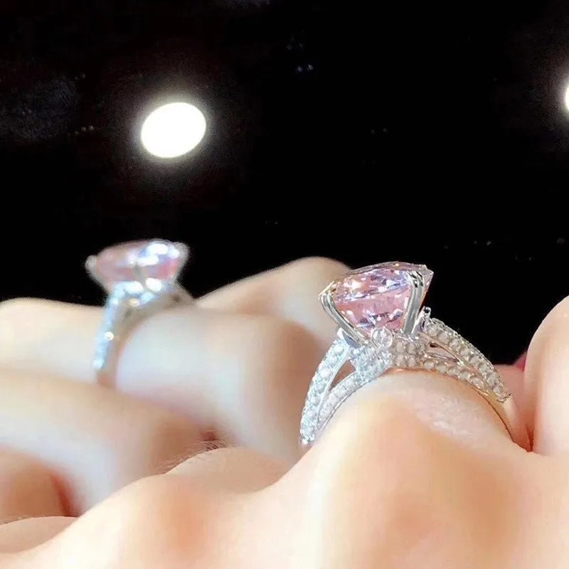 925 Sterling Silver Rings for Women Pink Cubic Zirconia New Wedding Engagement Band Accessories Luxury Trendy Lady Jewelry Gift