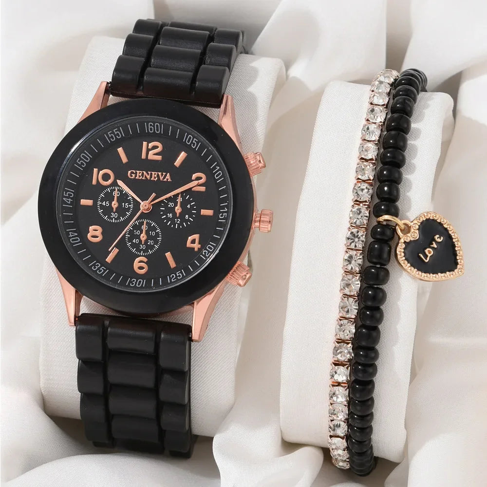 5/2PCS Set Luxury Watch Women Ring Necklace Earrings Rhinestone Wristwatch Female Casual Ladies Watches Bracelet Clock (No Box)