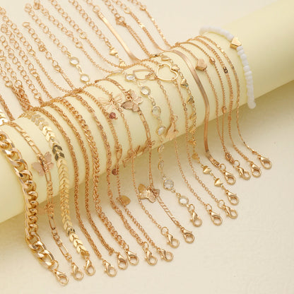 20 Pcs/Set Bohemian Twisted Snake Chain Anklet For Women Summer Beach Vintage Simple Foot Ankle Bracelet On Leg Jewelry Gifts