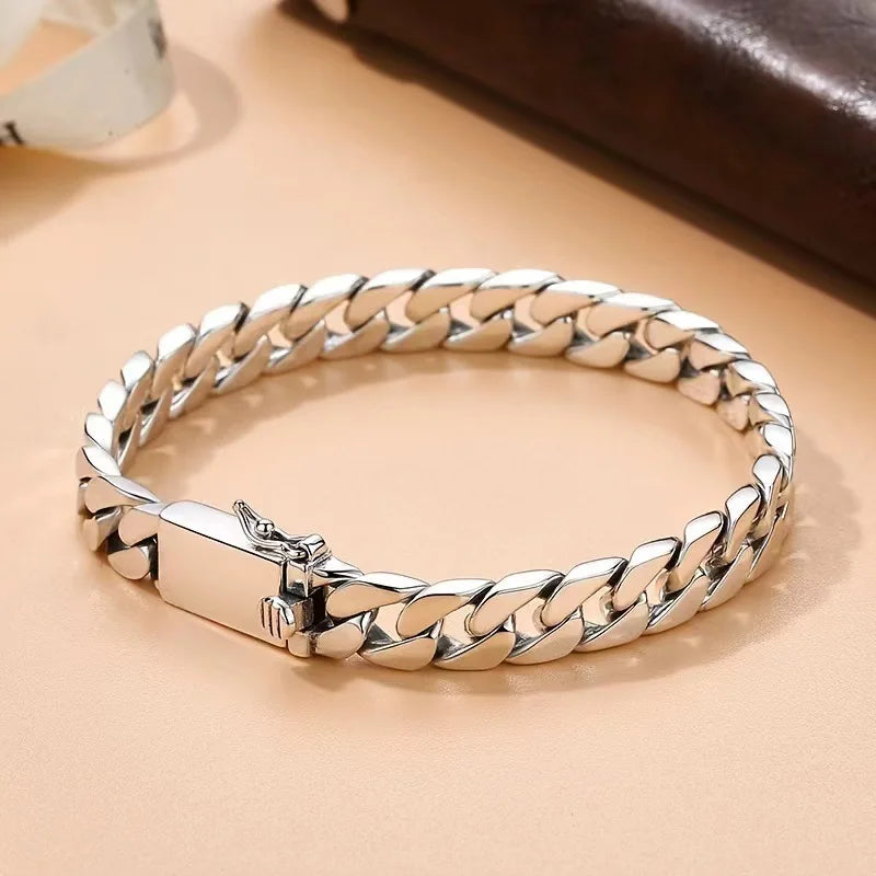 Silver 4mm/5mm Jewelry Men's Bracelet Personality Peace Pattern Retro Hipster Key Pattern Buckle Gift Accessory Chain Series